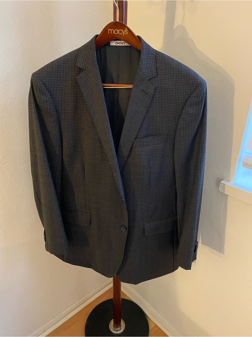 DKNY Men's Dark Navy Micro-Check Sport Coat